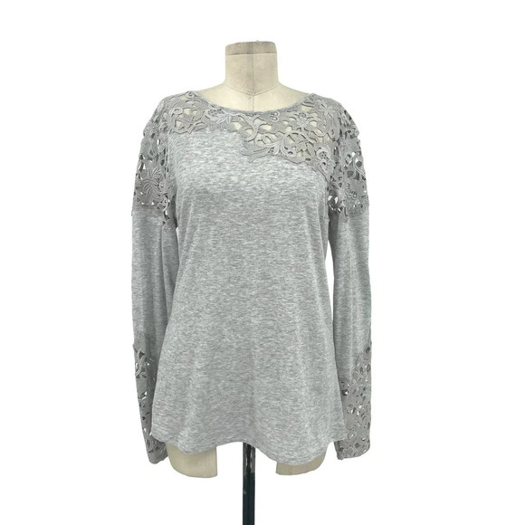 Sundance Lovelier Days Long Sleeve Crochet Tee Heather‎ Gray Size Medium - Picture 1 of 8